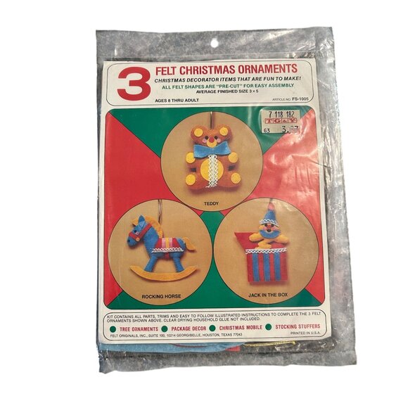 3 Felt Christmas Ornaments Kit Ages 8 & Up crafts cross stitch crafting holiday - Picture 1 of 2